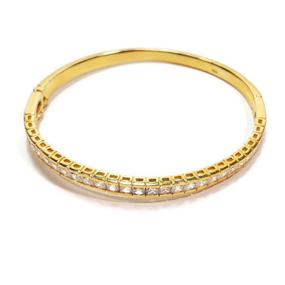 Gold CZ Bangle with Safety Clasp 7" - Picture 4 of 9